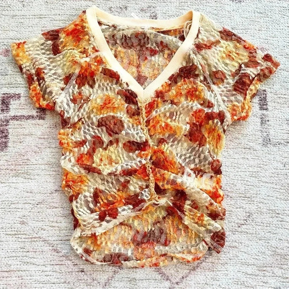 NWOT free people• Solana sheer ruched lace top size small - Picture 3 of 8